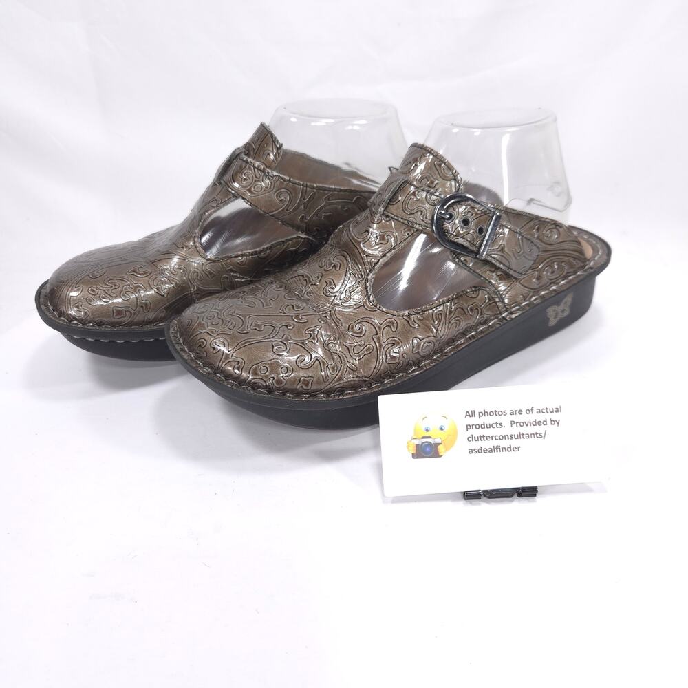 Alegria Embossed Casual Slip On Clog Womens Size 8.5 38 ALG-511 Pewter Black